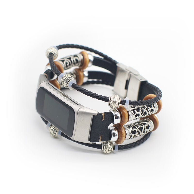 Fashionable Design Decoration Leather Braided Watch Strap Replacement for Fitbit Charge 6 5 Fashionable Design Decoration Leather Braided Watch Strap Replacement for Fitbit Charge 6 5